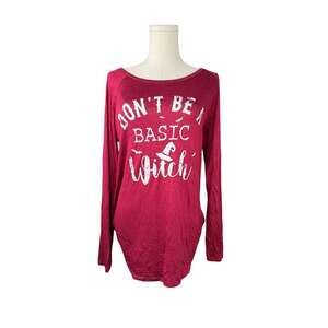 Color Bear ‘Don't Be A Basic Witch' Maroon Long Sleeve Graphic T-Shirt Size L